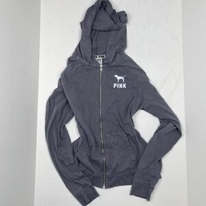 Y2K Victoria's Secret PINK Hoodie in Grey Zip Up Women's‎ Medium Preppy McBling